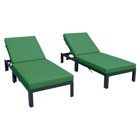 LEISUREMOD Chelsea Modern Outdoor Chaise Lounge Chair With Green Cushions CLBL-77G2